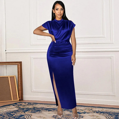 Naiste kleidid, suvi 2023 Burgundiaroheline satiinpikk kleit Elegantne naiste õhtusünnipäeva kokteilipeo plisseeritud hommikumantlid, rõivad