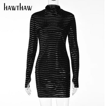 Hawthaw Women Fashion Φθινόπωρο Χειμερινό Μακρυμάνικο Bodycon Party Club Black Sequin Mini φόρεμα 2021 Είδη χονδρικής για επιχειρήσεις