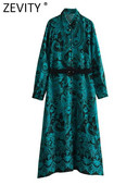 Zevity 2023 naiste vintage toteemi lilleprinteriga nööbid vabaaja midisärkkleit Naiste šikk pikkade varrukatega vöö pidu Vestidos DS5369