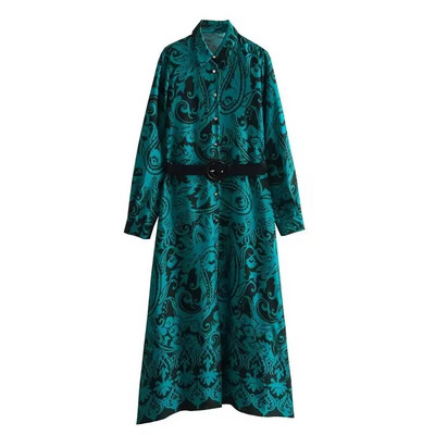 Zevity 2023 naiste vintage toteemi lilleprinteriga nööbid vabaaja midisärkkleit Naiste šikk pikkade varrukatega vöö pidu Vestidos DS5369