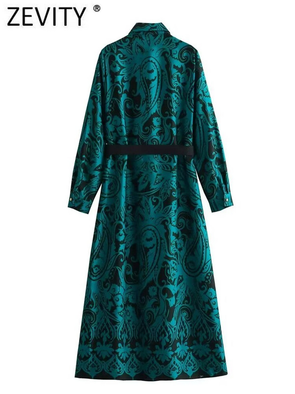 Zevity 2023 naiste vintage toteemi lilleprinteriga nööbid vabaaja midisärkkleit Naiste šikk pikkade varrukatega vöö pidu Vestidos DS5369