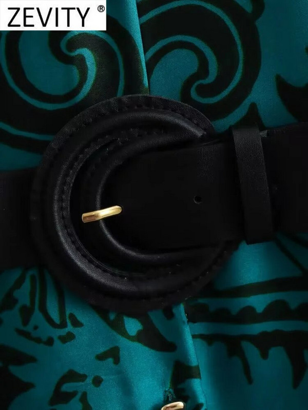 Zevity 2023 naiste vintage toteemi lilleprinteriga nööbid vabaaja midisärkkleit Naiste šikk pikkade varrukatega vöö pidu Vestidos DS5369