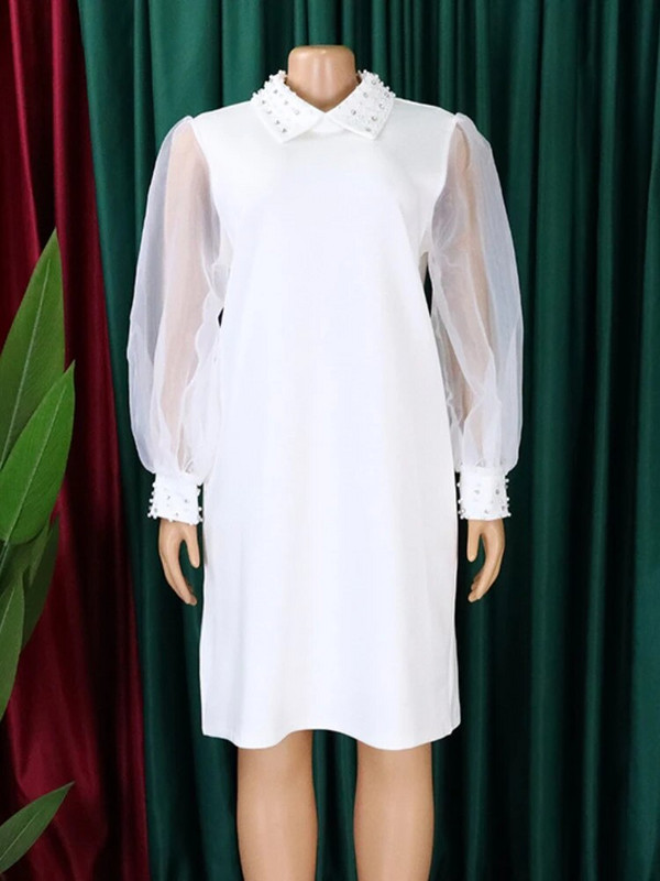 Naiste avarad kleidid, ääristatud pärlitega kleidid, elegantsed kontori naised naistele vabaaja mood, pikkade tüllvarrukatega hommikumantlid