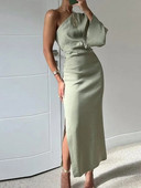 Sieviešu modes ikdienišķa kroku sudress Seksīgas sieviešu kleitas ar garām piedurknēm uz pleciem 2023. gada vasaras masīvs halāts uz sāniem