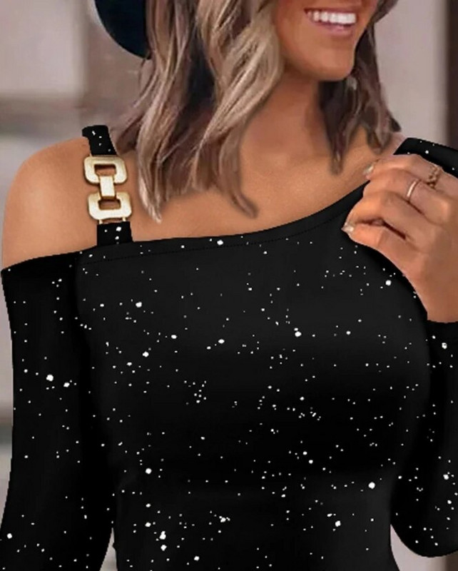 Naiste kleidid 2023. aasta suvemood, särava mustriga, külmade õladega, vabaaja tavaline pikkade varrukatega Bodycon igapäevane minikleit