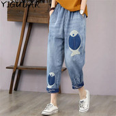 2023. aasta teksapüksid Mom teksad Naised kottised teksad naistele, nööriga tikandid elastsed kõrge vöökohaga teksad Vintage naiste püksid