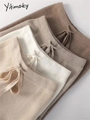 Yitimoky sieviešu bikses ar augstu vidukli, 2023. gada rudens ziemas brīvas, taisnas, melnas bikses. Vintage ikdienas trikotāžas bikses