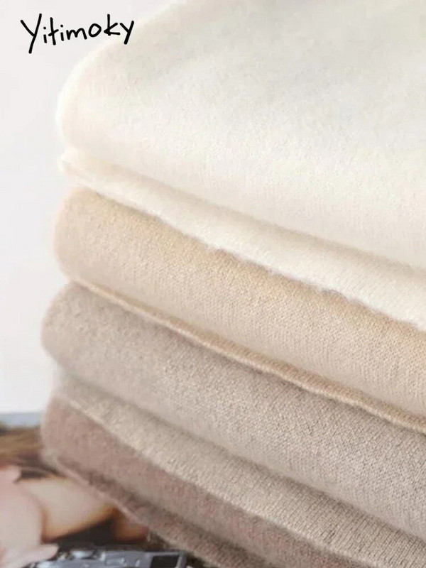 Yitimoky sieviešu bikses ar augstu vidukli, 2023. gada rudens ziemas brīvas, taisnas, melnas bikses. Vintage ikdienas trikotāžas bikses