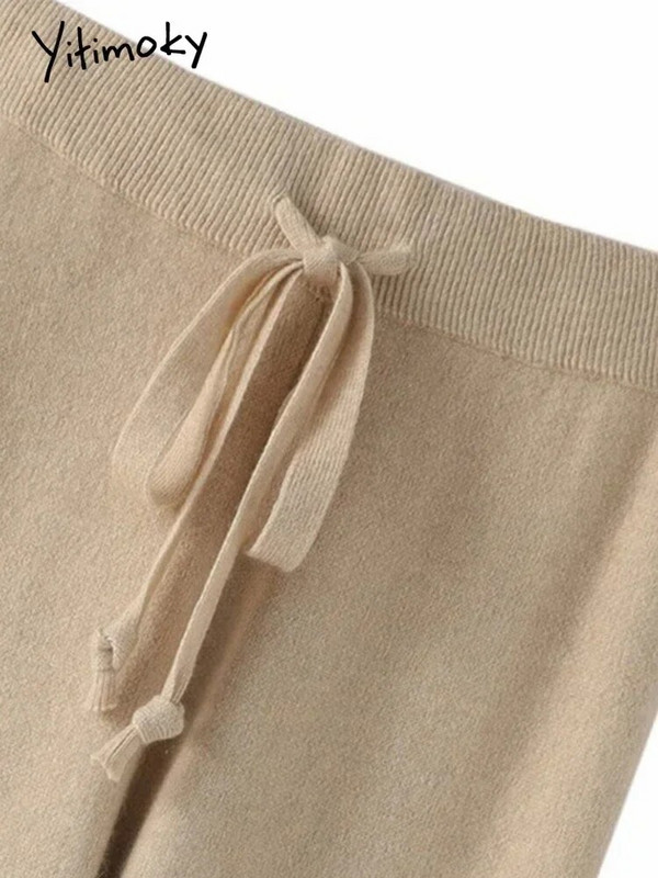 Yitimoky sieviešu bikses ar augstu vidukli, 2023. gada rudens ziemas brīvas, taisnas, melnas bikses. Vintage ikdienas trikotāžas bikses