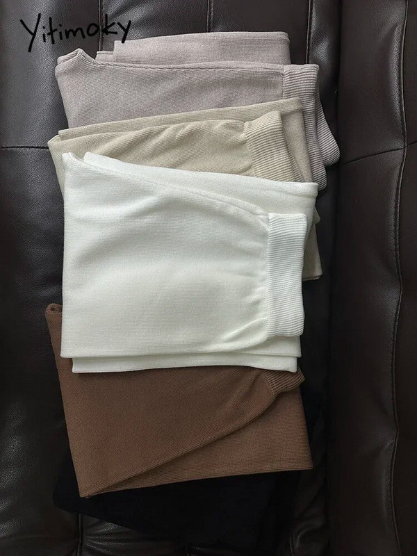 Yitimoky sieviešu bikses ar augstu vidukli, 2023. gada rudens ziemas brīvas, taisnas, melnas bikses. Vintage ikdienas trikotāžas bikses