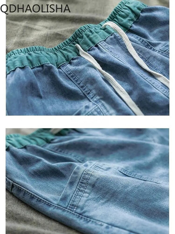 Blugi pentru femei Versiune coreeană cu găuri cu talie elastică Pantaloni haren casual Pantaloni până la gleznă pentru femei Blugi largi rupti cu talie înaltă