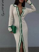 Naiste lapiline maksikleit Seksikas pikkade varrukatega üherealised kõrge vöökohaga kleidid 2023. aasta elegantsed naiste tänavapeo vestid