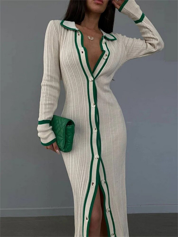 Naiste lapiline maksikleit Seksikas pikkade varrukatega üherealised kõrge vöökohaga kleidid 2023. aasta elegantsed naiste tänavapeo vestid