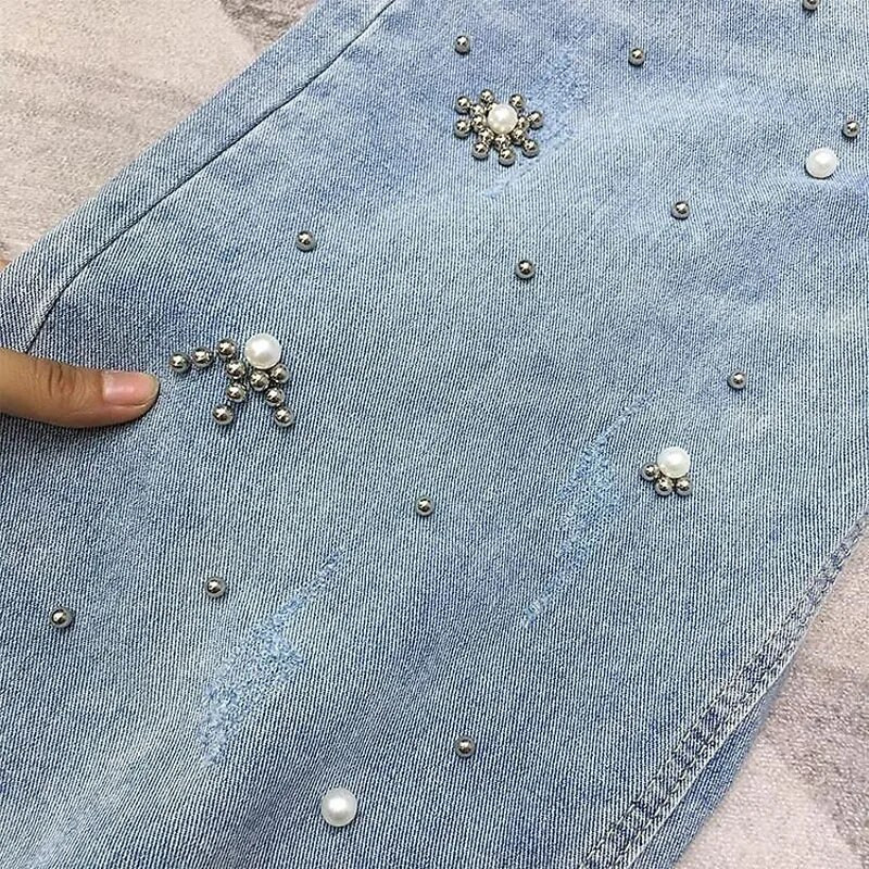 Moodsad vabaaja teemantidega teksapüksid naisterõivad suvised korea temperamendiga kõrge vöökohaga kärbitud teksapüksid naistele