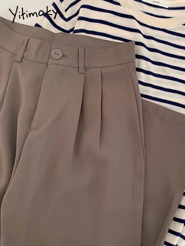 Yitimoky őszi téli öltöny nadrág női alkalmi magas derekú koreai divat irodai női elegáns fekete egyenes tavaszi öltöny nadrág