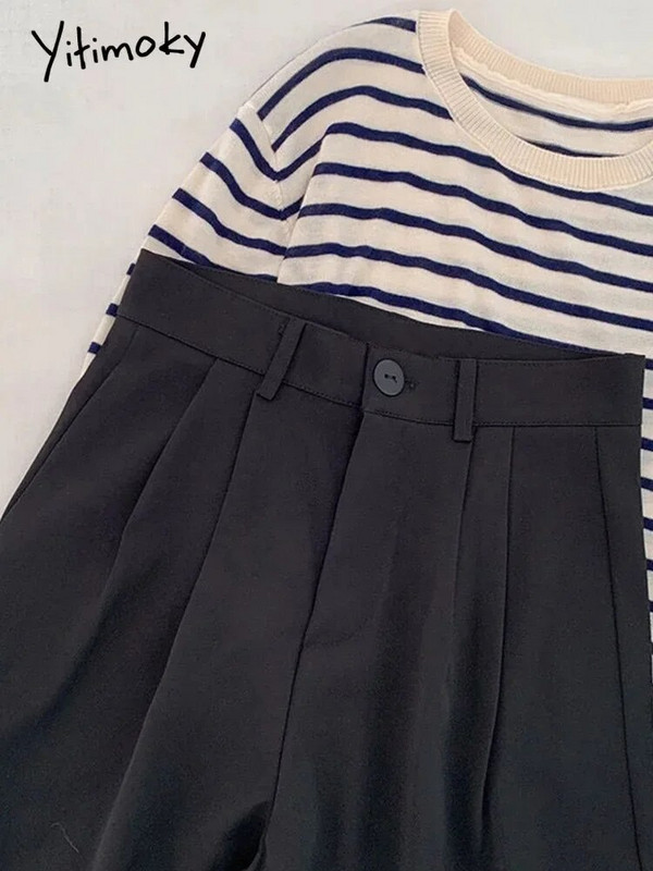 Yitimoky őszi téli öltöny nadrág női alkalmi magas derekú koreai divat irodai női elegáns fekete egyenes tavaszi öltöny nadrág