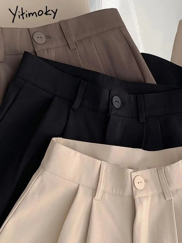 Yitimoky őszi téli öltöny nadrág női alkalmi magas derekú koreai divat irodai női elegáns fekete egyenes tavaszi öltöny nadrág