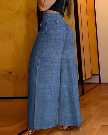 Дамски панталони 2023 Летни модни верижни декорации Високи ежедневни обикновени джобни дизайни Талия Широки крачоли Ежедневни ваканционни дълги панталони Streetwear