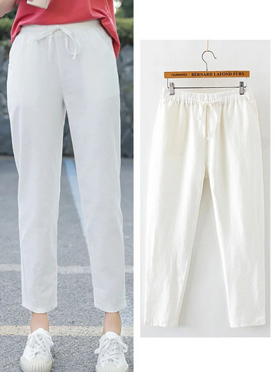 Naiste kevadsuvised püksid puuvillane lina täis elastne vöökoht Candy värvid haaremi püksid pehmed kõrge kvaliteediga naiste daamid S-XXL