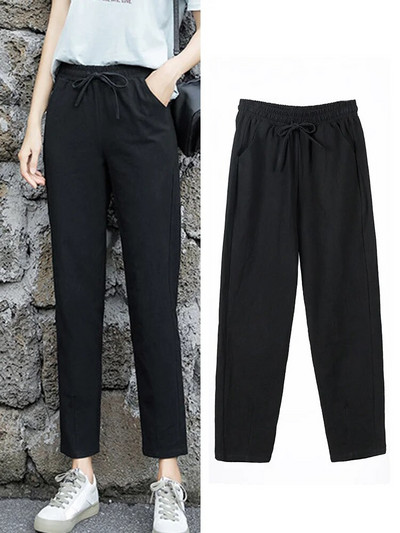 Naiste kevadsuvised püksid puuvillane lina täis elastne vöökoht Candy värvid haaremi püksid pehmed kõrge kvaliteediga naiste daamid S-XXL