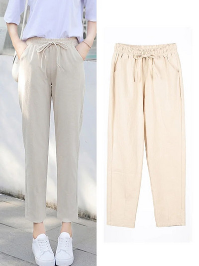 Naiste kevadsuvised püksid puuvillane lina täis elastne vöökoht Candy värvid haaremi püksid pehmed kõrge kvaliteediga naiste daamid S-XXL