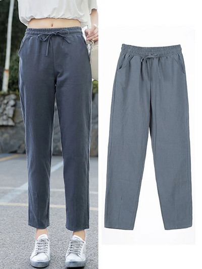 Naiste kevadsuvised püksid puuvillane lina täis elastne vöökoht Candy värvid haaremi püksid pehmed kõrge kvaliteediga naiste daamid S-XXL