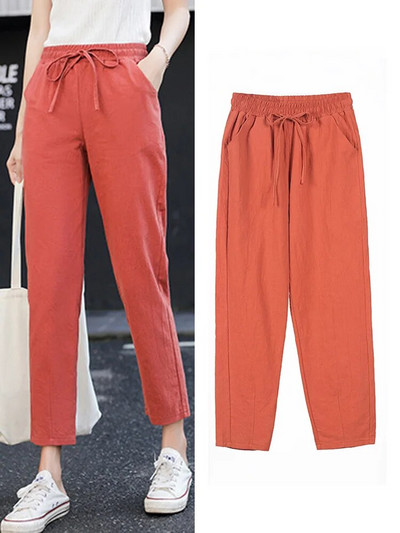 Naiste kevadsuvised püksid puuvillane lina täis elastne vöökoht Candy värvid haaremi püksid pehmed kõrge kvaliteediga naiste daamid S-XXL