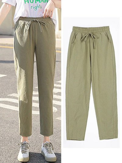 Naiste kevadsuvised püksid puuvillane lina täis elastne vöökoht Candy värvid haaremi püksid pehmed kõrge kvaliteediga naiste daamid S-XXL