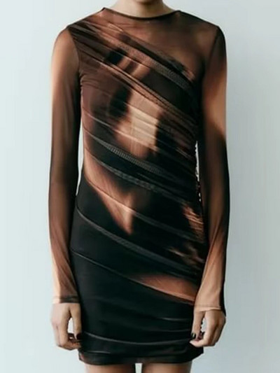 Võrgustrükiga Seksikas minikleit kaelusega, pikkade varrukatega, õhuke, läbipaistev tänavarõivad, retrokleidid naistele Ööklubi peoõhtu Vestidos