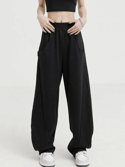 Zoki Fashion Bf Oversize sportiniai kelnės Gatvės drabužiai aukštu juosmeniu, moteriškos laisvos Y2K plačios kelnės Korėjos vintažinės kišenės Laisvalaikio kelnės