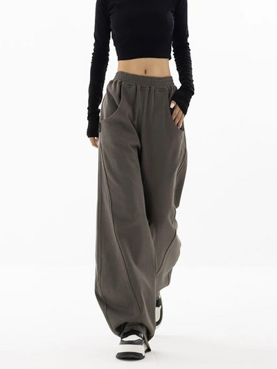 Zoki Fashion Bf Oversize sportiniai kelnės Gatvės drabužiai aukštu juosmeniu, moteriškos laisvos Y2K plačios kelnės Korėjos vintažinės kišenės Laisvalaikio kelnės