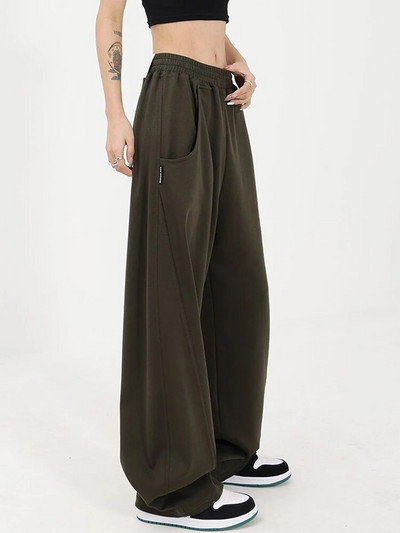 Zoki Fashion Bf Oversize sportiniai kelnės Gatvės drabužiai aukštu juosmeniu, moteriškos laisvos Y2K plačios kelnės Korėjos vintažinės kišenės Laisvalaikio kelnės