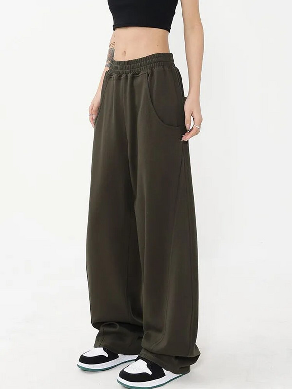 Zoki Fashion Bf Oversize sportiniai kelnės Gatvės drabužiai aukštu juosmeniu, moteriškos laisvos Y2K plačios kelnės Korėjos vintažinės kišenės Laisvalaikio kelnės