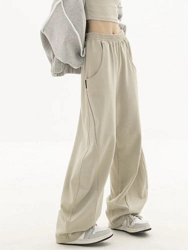 Zoki Fashion Bf Oversize sportiniai kelnės Gatvės drabužiai aukštu juosmeniu, moteriškos laisvos Y2K plačios kelnės Korėjos vintažinės kišenės Laisvalaikio kelnės