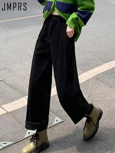 JMPRS Moteriškos senovinės velvetinės kelnės tiesios laisvalaikio vasarinės kelnės Koranas vintažinės kavos kišenės Visos derančios kelnės Naujos