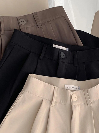JMPRS Дамски панталони с висока талия Есенни прави офис дамски корейски модни панталони Ежедневни свободни женски черни панталони с копчета Нови