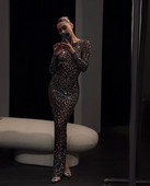 Sädelev naiste katteks maksikleit võrkkangast läbipaistev moodne pikkade varrukatega õhuke seksikas elegantne naiste kehakleit ööklubirõivad