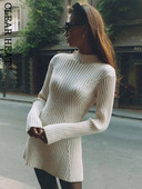 Naiste mood šikk poolkõrge kraega kootud lühike kleit Temperament pikkade varrukatega minivestid Elegantsed naiste hommikumantlid