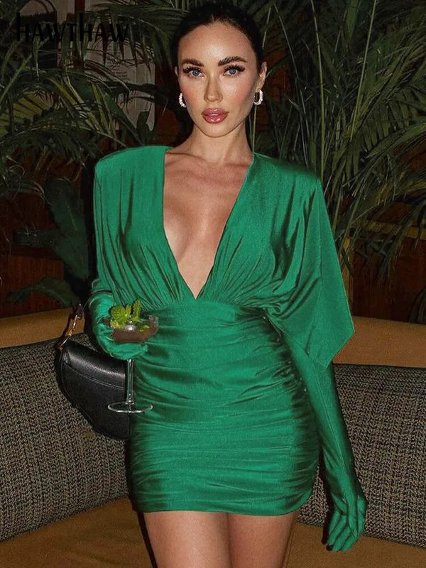 Hawthaw Ženska 2024. Proljeće Jesen Dugih rukava Party Club Večernja ulična odjeća Bodycon Mini haljina Veleprodajni artikli za posao