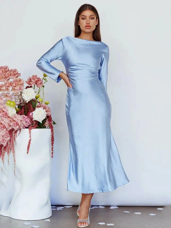 Articat Bodycon pikkade varrukatega naiste kleit, peokleit, klubi õhtukleit, naiste Slim Fit, ümara kaelusega soliidne pikk kleit, sügisene uus 2023