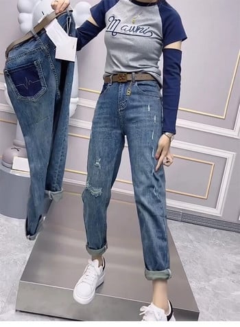 Y2k Large Size Ripped Jeans Γυναικείο καλοκαιρινό λεπτό μοντέλο 2023 Νέο παντελόνι Harun Fat Mm Thin Nine Point Παντελόνι Dad S-4XL 40-100KG