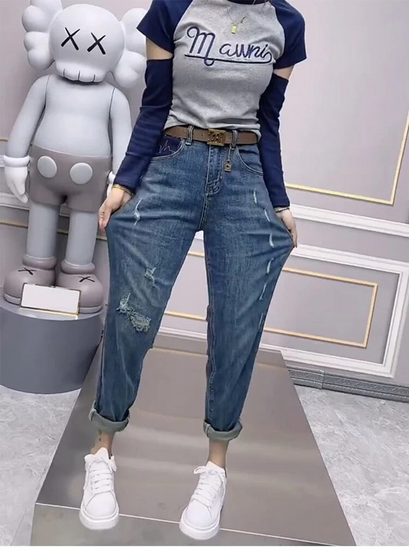 Y2k Large Size Ripped Jeans Ženske ljetne tanke hlače Model 2023 New Harun Pants Fat Mm Thin Nine Points Dad Pants S-4XL 40-100KG