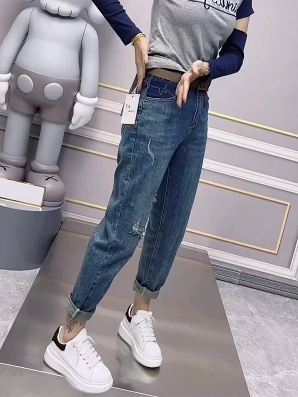 Y2k Large Size Ripped Jeans Ženske ljetne tanke hlače Model 2023 New Harun Pants Fat Mm Thin Nine Points Dad Pants S-4XL 40-100KG