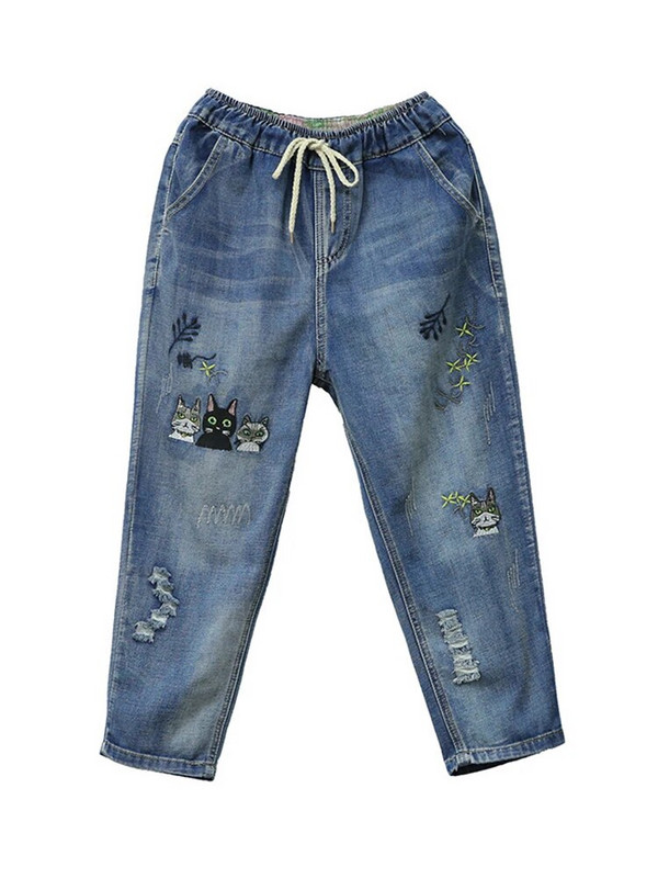 Max LuLu 2023 Mood Suvine Tänavarõivad Denimpüksid Naiste Vintage elastsed teksad Naiste vabaaja tikandid haaremipüksid