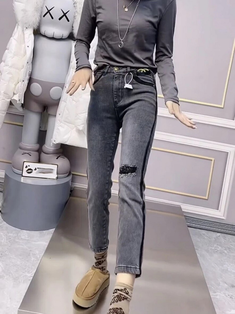 Y2k Φιγούρα σε σχήμα αχλαδιού για να φορέσει ένα μεγάλο μέγεθος Γυναικεία ελαφρώς παχιά αδελφή εννέα ίσια σωλήνες καπνού τζιν παντελόνι γυναικεία αδυνάτισμα