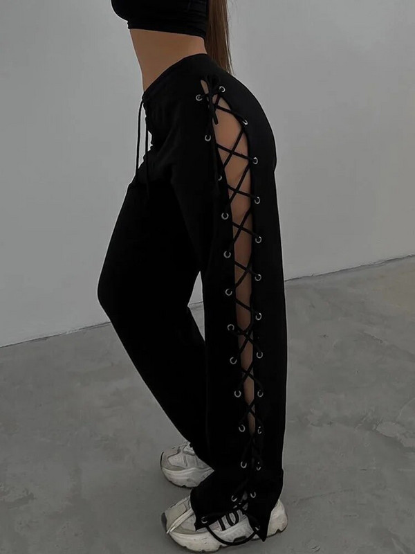 TARUXY silmkoelised lõhikuga õõnsad dressipüksid naiste tugeva lipsuga kõrge vöökohaga lahtised suvepüksid naistele vabaaja tänavarõivad püksid, naine