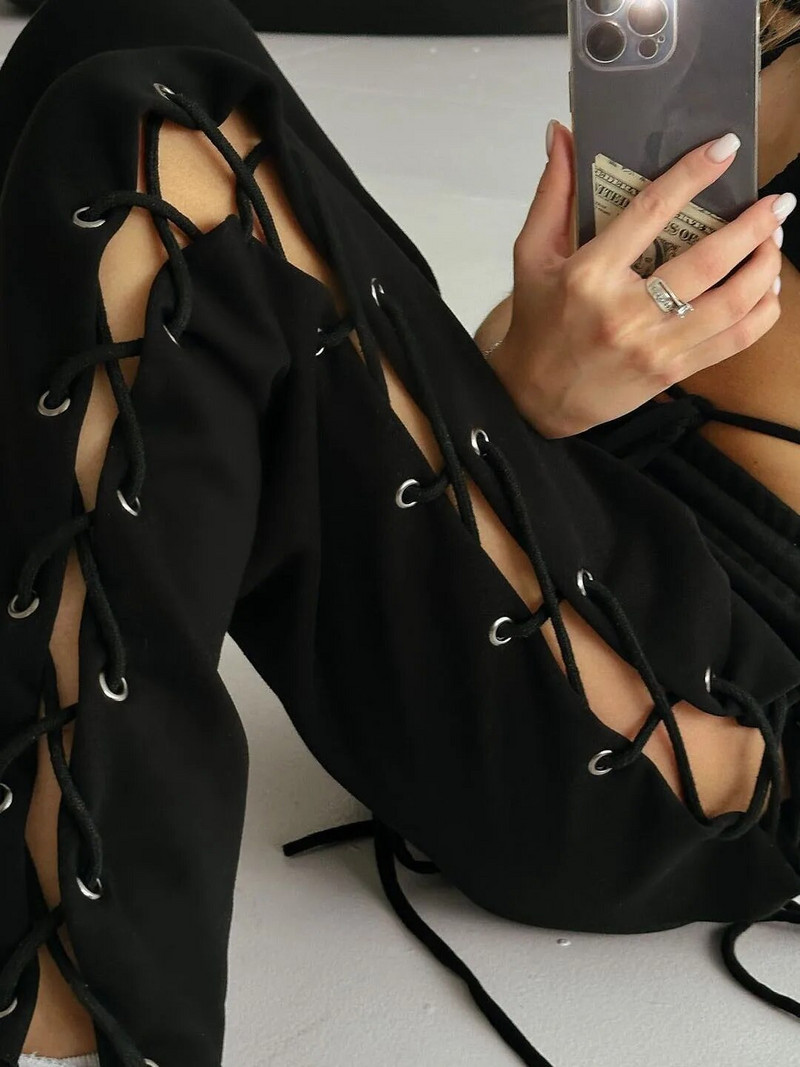 TARUXY silmkoelised lõhikuga õõnsad dressipüksid naiste tugeva lipsuga kõrge vöökohaga lahtised suvepüksid naistele vabaaja tänavarõivad püksid, naine