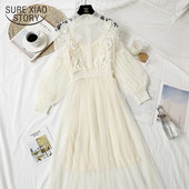 Mežģīņu kleita ar ziediem Sieviešu laternas piedurknēm Voile gara kleita Sieviešu āķa Princeses kleitas 2 gabalu komplekts Jauns halāts Vestidos 12041