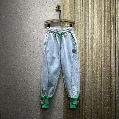 Teksad Naiste mood pingutusnööriga elastsed kõrge vöökohaga lahtised vabaaja püksid 2023. aasta sügis, uued naiste tõmblukuga pahkluu pikkused haaremipüksid