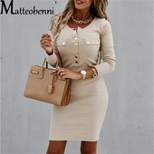 Moteriškos mados apvalaus kaklo sagomis Bodycon mini suknelė rudens žiemai moteriškos vienspalvės ilgomis rankovėmis temperamentingos plonos suknelės su pieštuku